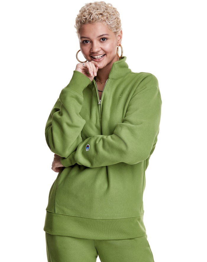 Champion Oversized Reverse Weave 1/4 Zip Embroidered C Logo Sweatshirt Dames - Groen - Belgie 3672PC